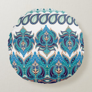 Ornate Floral Borders: Vintage Paisley Design Round Pillow