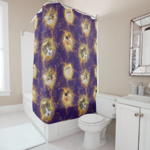 Ornate Floral Damask Cute Kitty Cat - Royal Purple