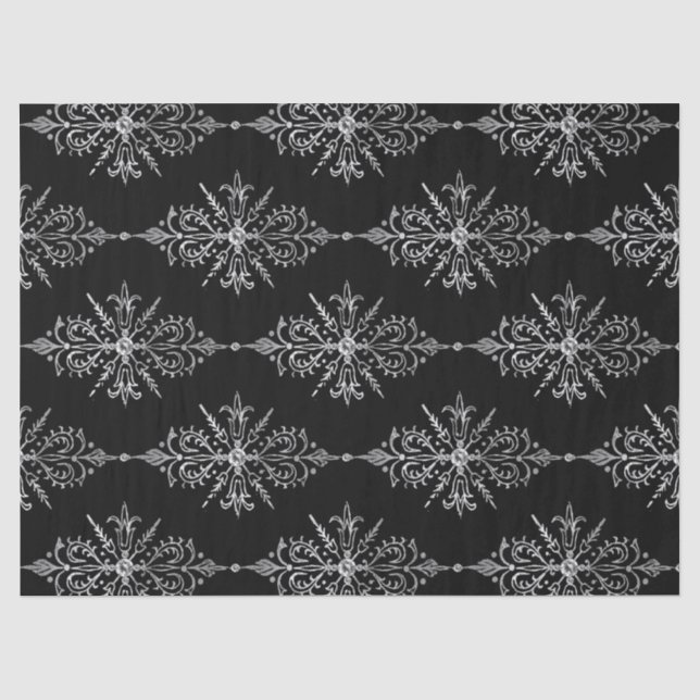 Ornate Floral Design on Black Decoupage Tissue Paper (Front)