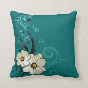 Ornate Floral Flourish Favour turquoise Throw Pillow