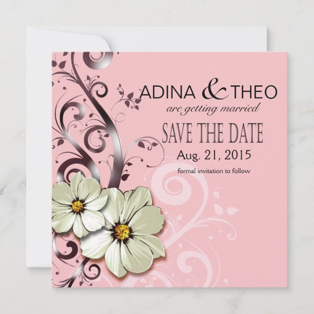 Ornate Floral Flourish Save the Date | pink Invitation (Front)