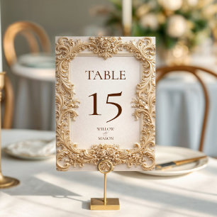 Ornate Floral Gold Baroque Wedding Table Number