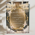 Ornate Floral Golden Chandelier Save The Date Invitation<br><div class="desc">Elegant,  modern,  and delicate Elegant Ornate Floral Golden Chandelier Save The Date wedding invitation that you can customize with your info to make it furthermore special. The romantic minimalist design features lovely and elegant calligraphy on a Beautiful background with a clean and simple look.</div>