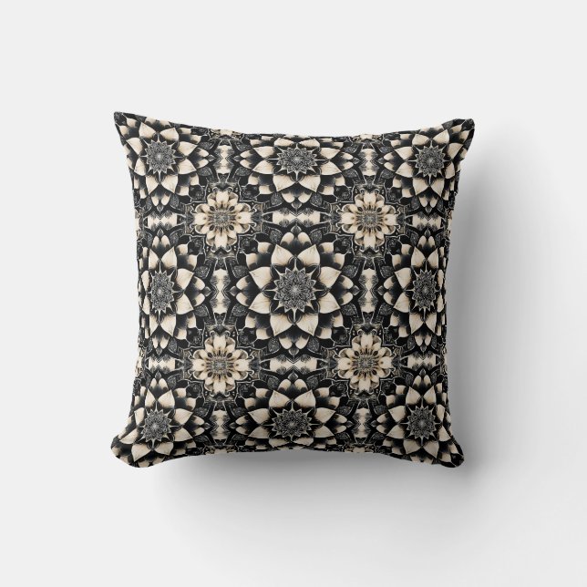 Ornate Floral Mandala Design Throw Pillow (Front)