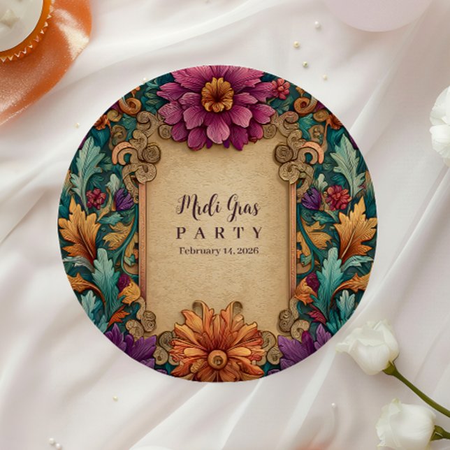 Ornate Floral Mardi Gras Masquerade Paper Plate (Creator Uploaded)