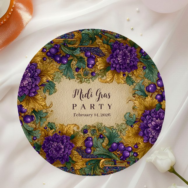 Ornate Floral Masquerade Mardi Gras Paper Plate (Creator Uploaded)