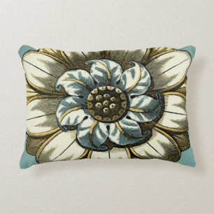 Ornate Floral Medallion on Light Blue Background Accent Pillow