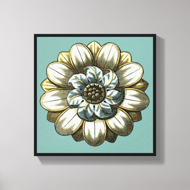Ornate Floral Medallion on Light Blue Background Canvas Print (Front)