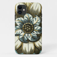 Ornate Floral Medallion on Light Blue Background