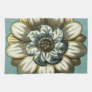 Ornate Floral Medallion on Light Blue Background Kitchen Towel