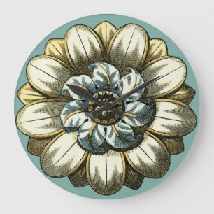 Ornate Floral Medallion on Light Blue Background Large Clock