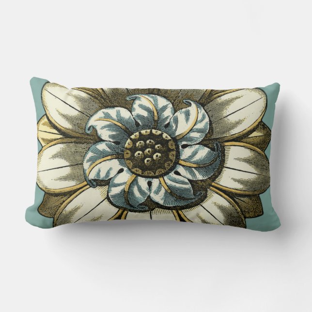 Ornate Floral Medallion on Light Blue Background Lumbar Pillow (Front)