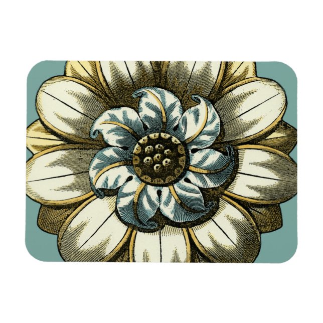 Ornate Floral Medallion on Light Blue Background Magnet (Horizontal)