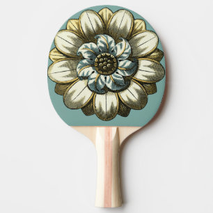 Ornate Floral Medallion on Light Blue Background Ping Pong Paddle