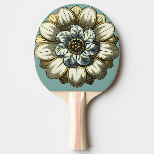 Ornate Floral Medallion on Light Blue Background Ping Pong Paddle (Front)
