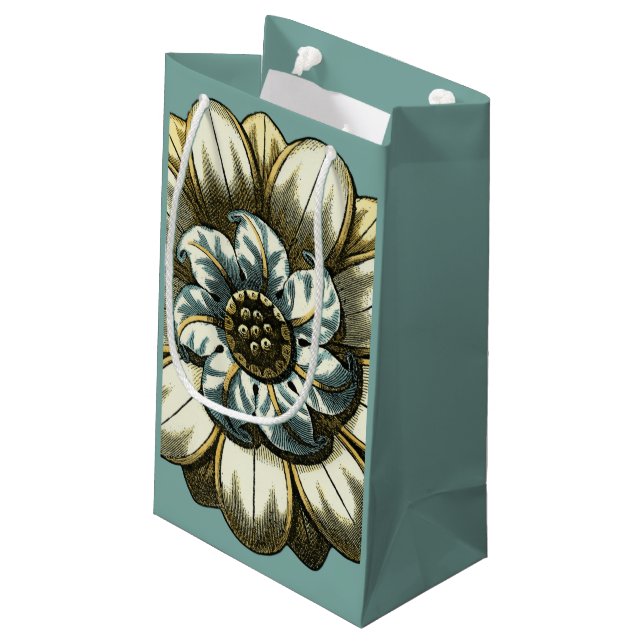 Ornate Floral Medallion on Light Blue Background Small Gift Bag (Back Angled)