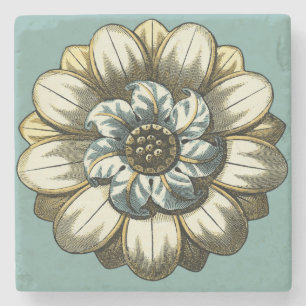 Ornate Floral Medallion on Light Blue Background Stone Coaster