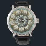 Ornate Floral Medallion on Light Blue Background Watch<br><div class="desc">A light blue background serves as the accent to this ornate floral medallion painting by Vision Studio. Layers of leaves multiply the beauty of the flower,  giving it a very life-like quality. Purchase it today and let it bloom in your home!</div>