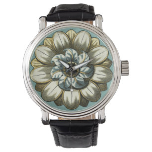 Ornate Floral Medallion on Light Blue Background Watch