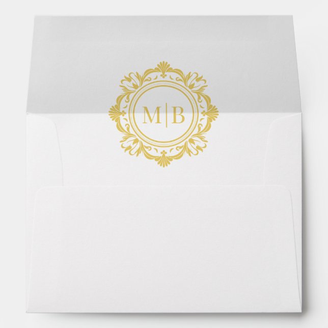 Ornate Floral Monogram Gold Wedding Envelope (Back (Bottom))
