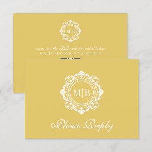 Ornate Floral Monogram Gold Wedding RSVP Card