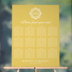 Ornate Floral Monogram Gold Wedding Seating Chart