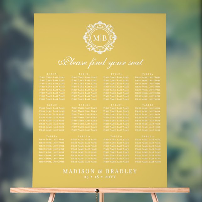Ornate Floral Monogram Gold Wedding Seating Chart (Neutral)