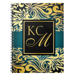 Ornate Floral Monogram Journal teal