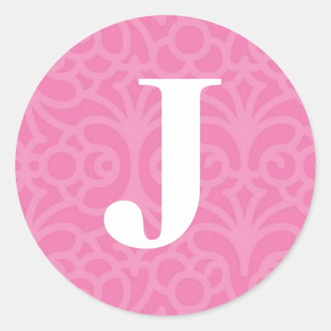 Ornate Floral Monogram - Letter J Classic Round Sticker (Front)