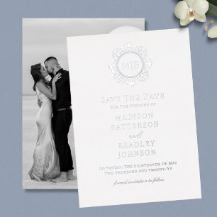 Ornate Floral Monogram Photo Wedding Save The Date