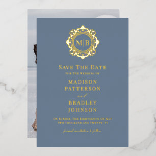 Ornate Floral Monogram Photo Wedding Save The Date