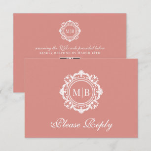 Ornate Floral Monogram Rose Gold Wedding RSVP Card