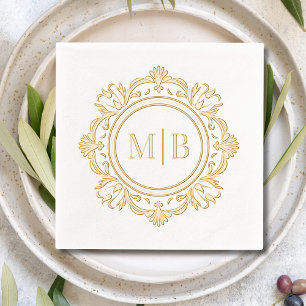Ornate Floral Monogram Wedding Custom Foil Napkins