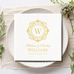 Ornate Floral Monogram Wedding Elegant Gold Napkin