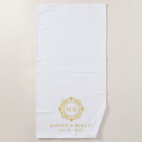 Ornate Floral Monogram Wedding Elegant Gold White