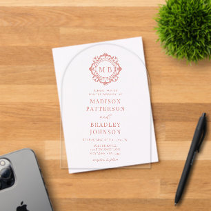 Ornate Floral Monogram Wedding Elegant Rose Gold Acrylic Invitations