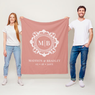 Ornate Floral Monogram Wedding Elegant Rose Gold Fleece Blanket