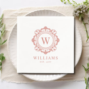 Ornate Floral Monogram Wedding Elegant Rose Gold Napkin
