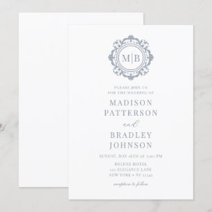 Ornate Floral Monogram Wedding Elegant Silver Invitation