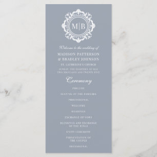 Ornate Floral Monogram Wedding Elegant Silver Program