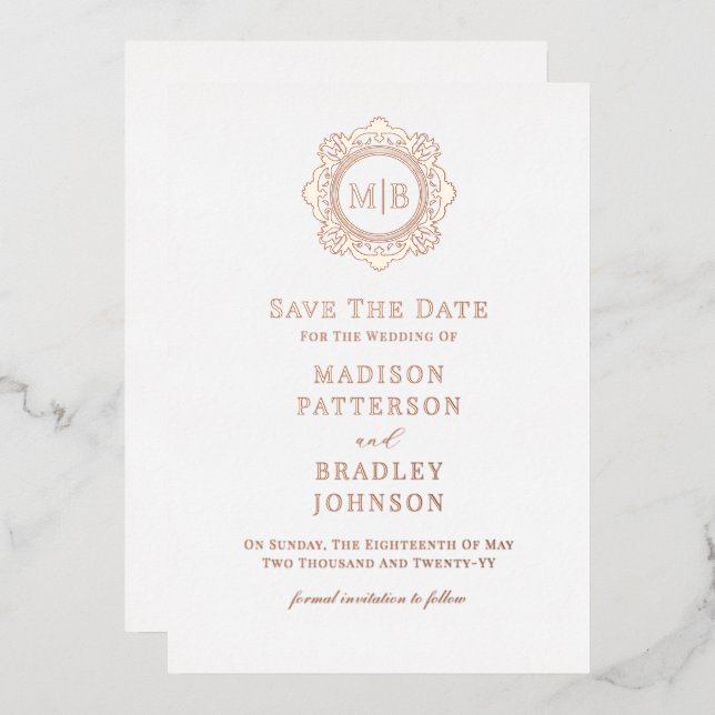 Ornate Floral Monogram Wedding Save The Date (Front/Back)