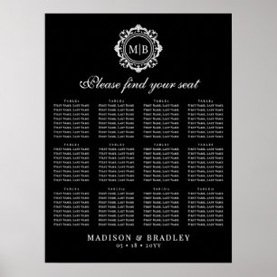 Ornate Floral Monogram Wedding Seating Chart