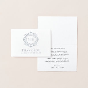 Ornate Floral Monogram Wedding Thank You Foil Card