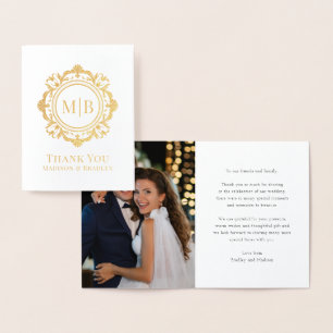 Ornate Floral Monogram Wedding Thank You Photo Foil Card