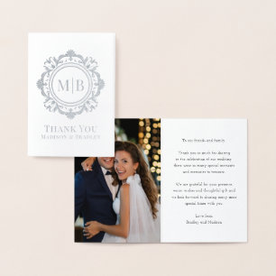 Ornate Floral Monogram Wedding Thank You Photo Foil Card