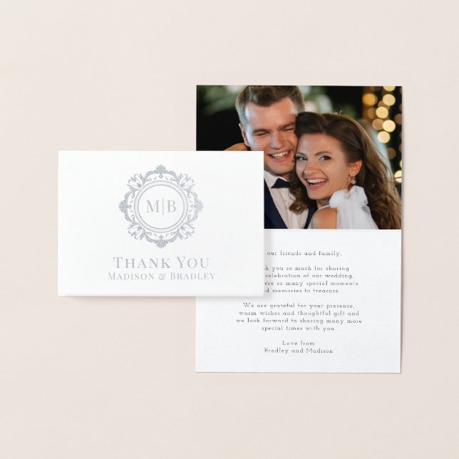 Ornate Floral Monogram Wedding Thank You Photo Foil Card (Display)