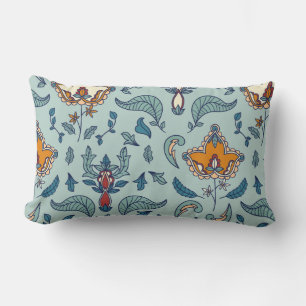 Ornate floral pattern on a pale blue background lumbar pillow