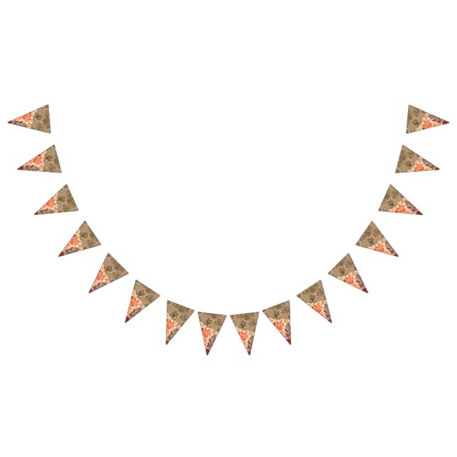 Ornate floral pattern with a central red design, f bunting flags (All)