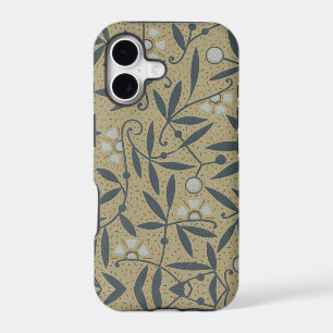 Ornate floral pattern with dark blue vines 