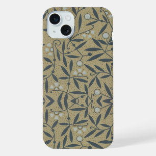 Ornate floral pattern with dark blue vines iPhone 15 plus case